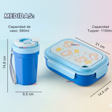 Set Fiambrera Tupper + Vaso Para Niños y Niñas Colores Varios Infantiles