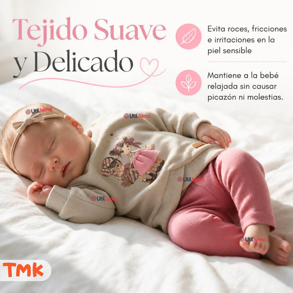 Conjunto 2 Piezas Polerón y Pantalón Buzo 100% Algodón Tedmimak Bebé Niña Pretty
