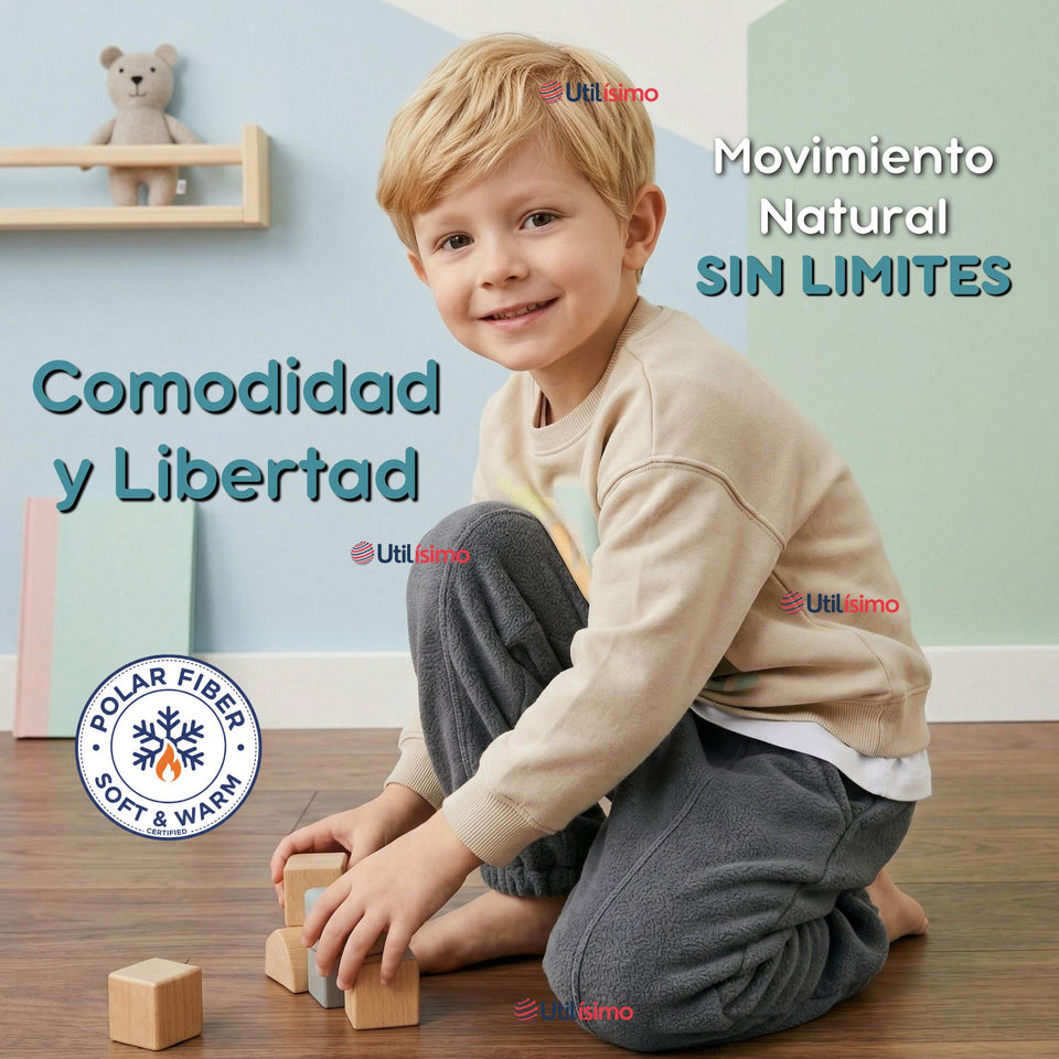 Buzo Solo Pantalón Gris Bebé Niño Forrado Polar