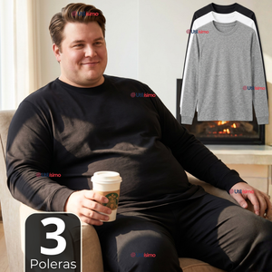 Pack 3 Camisetas Poleras Algodón Basico Manga Larga Primera Capa Loungewear Hombre