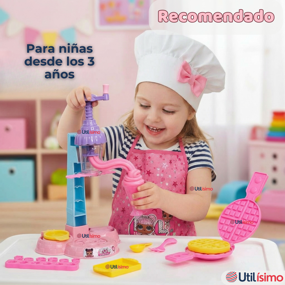 Set Juguete de Heladería y Waflera Creativa con Masas Moldeables Niña