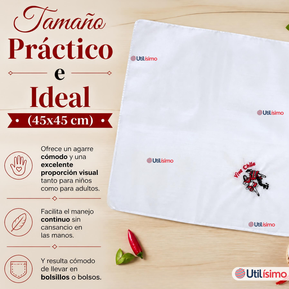 Pack 3 Pañuelos Baile Cueca 45cm Diseños Surtidos Algodón Fiestas Patrias