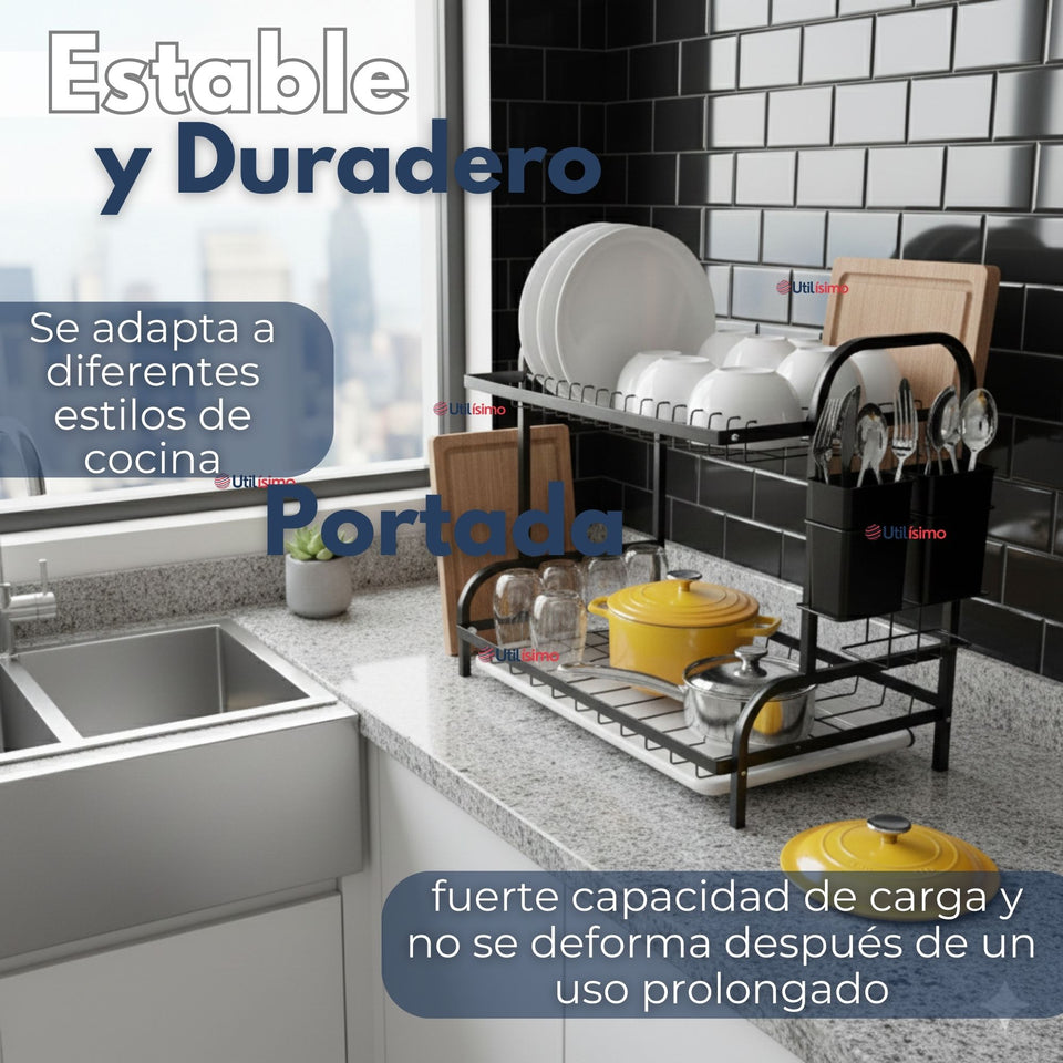 Secaplatos Escurridor De Loza 2 Niveles Secador De Vajilla Color Negro