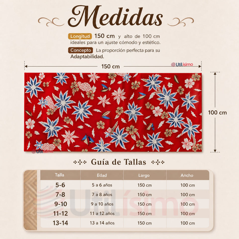 Pack 3 Trajes Páscuense Pareo Hawaiano Rojo Niña Con Accesorios