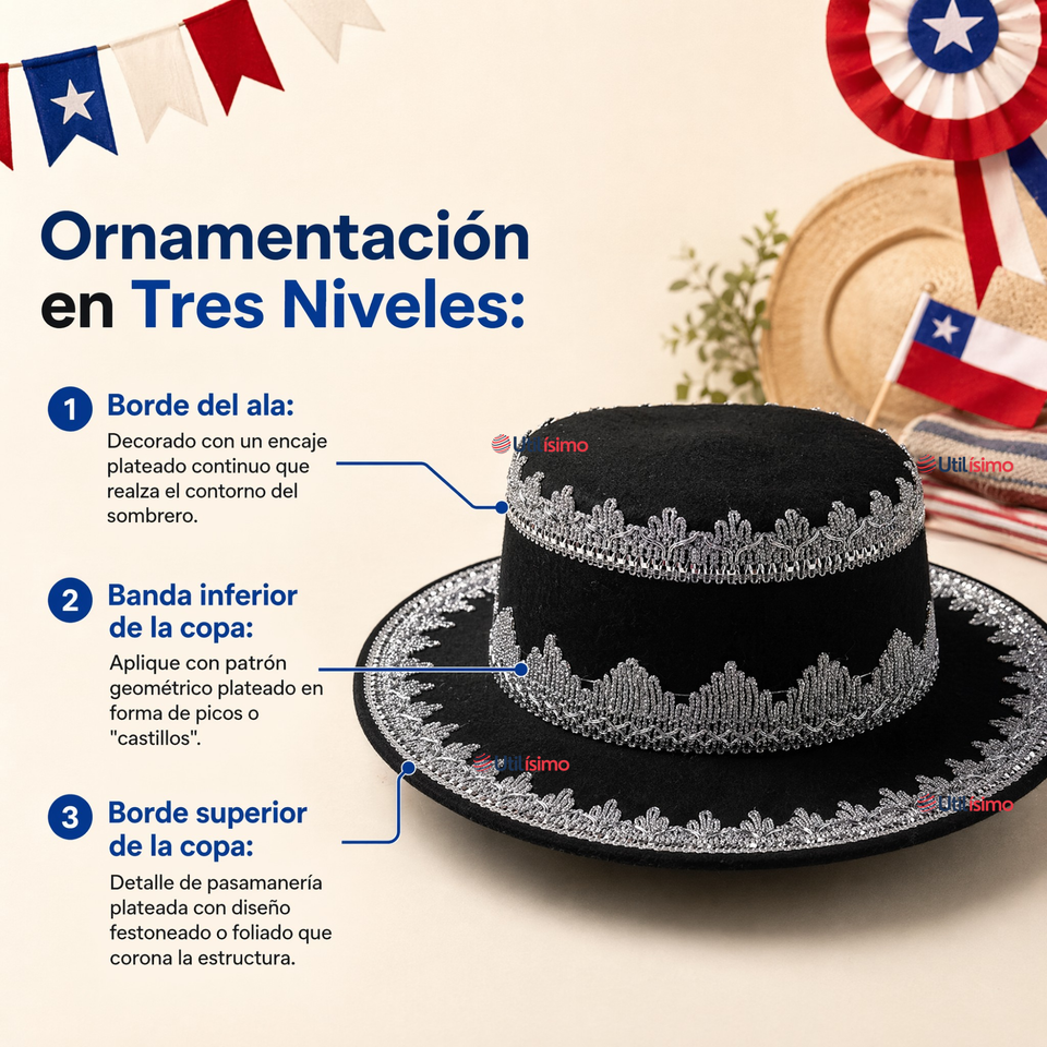 Sombrero Gorro Caporal Hombre Fiestas Patrias Negro Baile Típico