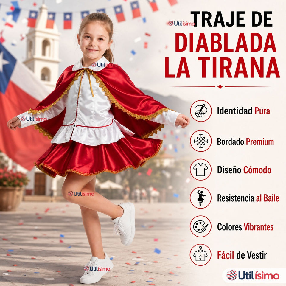Traje Tirana Diablada Rojo 3 Piezas Niña Baile Típico Fiestas Patrias