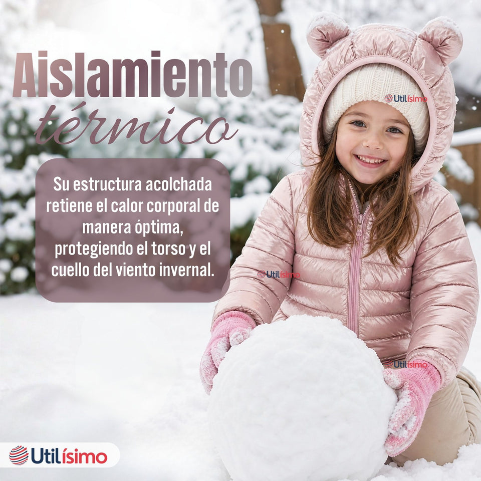 Parka Bebé Niña Rosada Térmica Acolchada Con Orejitas Beautiful Pink