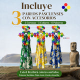Pack 3 Trajes Páscuenses Pareo Hawaiano Surtido Niña Con Accesorios