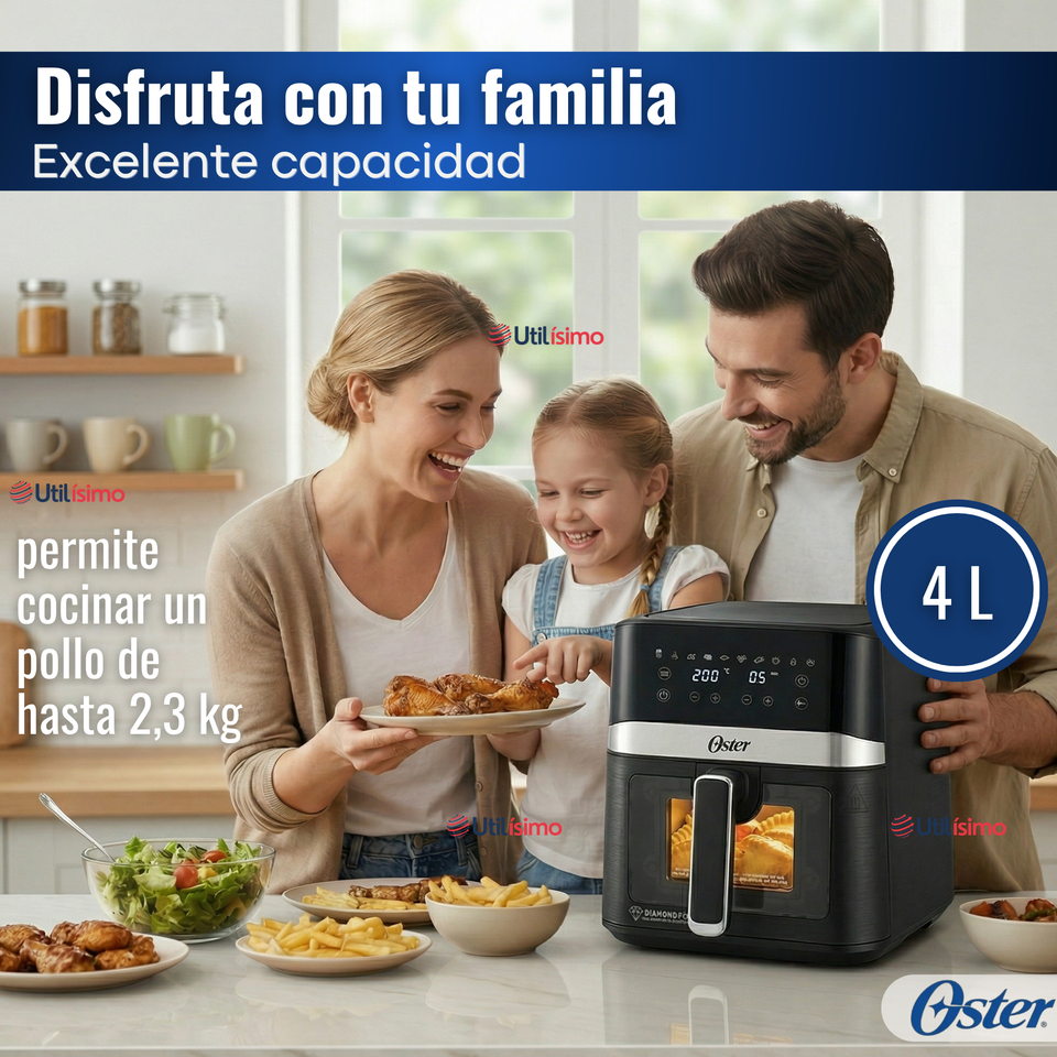 Freidora de aire digital Oster® con recubrimiento Oster® DiamondForce, 4L de capacidad, CKSTAF40WDDF 1300W
