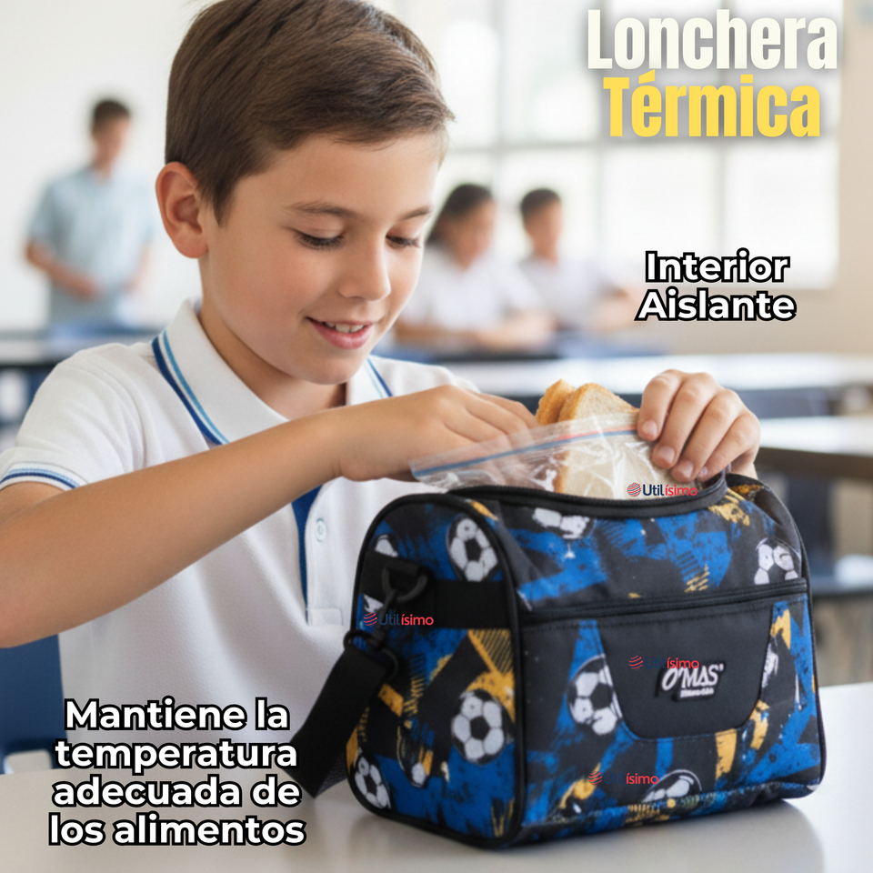 Mochila Escolar Kit Con Estuche y Lonchera 45cm Tela Oxford Futbol Niño