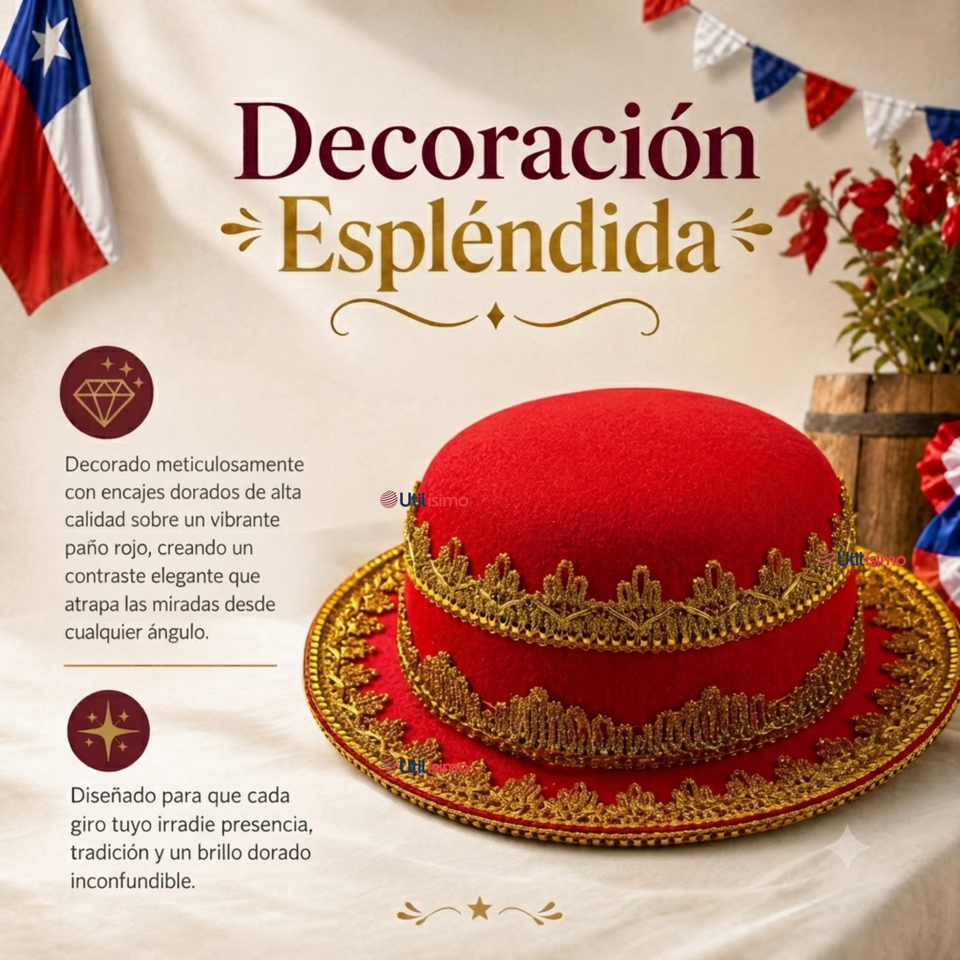 Sombrero Gorro Caporal Mujer Fiestas Patrias Rojo Baile Típico