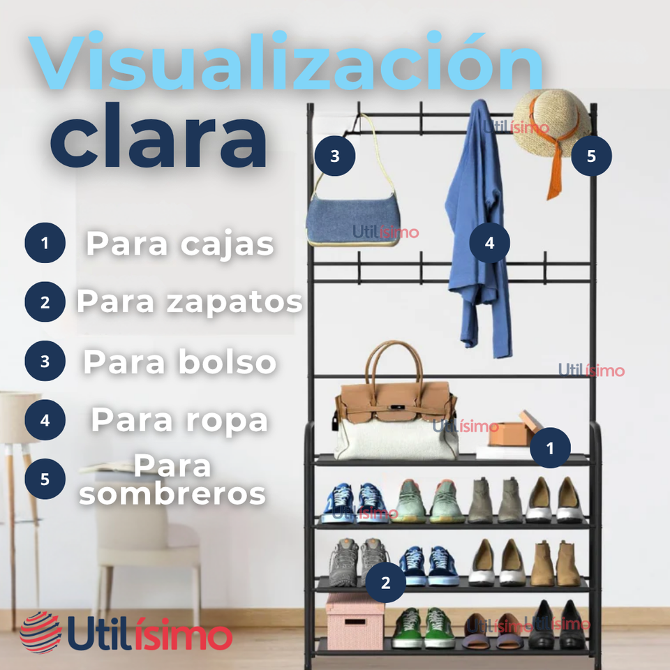 Zapatero Organizador 3 en 1 Closet Armario Perchero Multiuso Negro