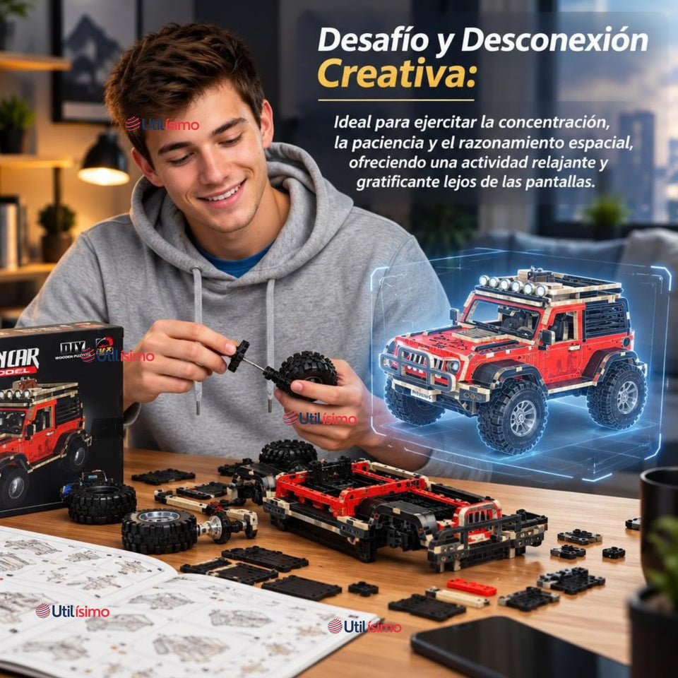 Puzzle 3D Jeep 4x4 Rojo de Madera 132 Piezas Juguete Armable