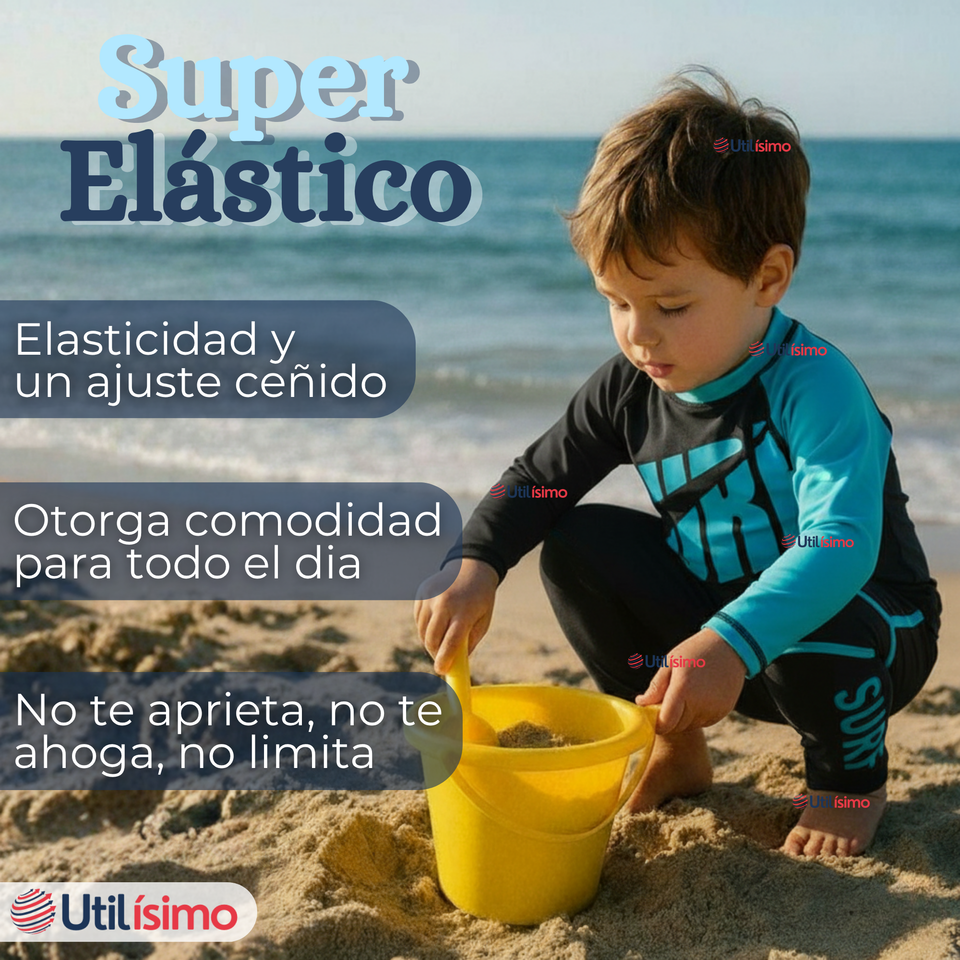Traje de Baño Manga Larga Pantalón Largo Pantalón Corto 3 Piezas Corte Split Niño 3 a 11 años Black Surf