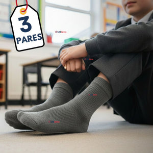 Pack 3 Calcetínes Escolares Corto Bambú Gris Niño Juvenil