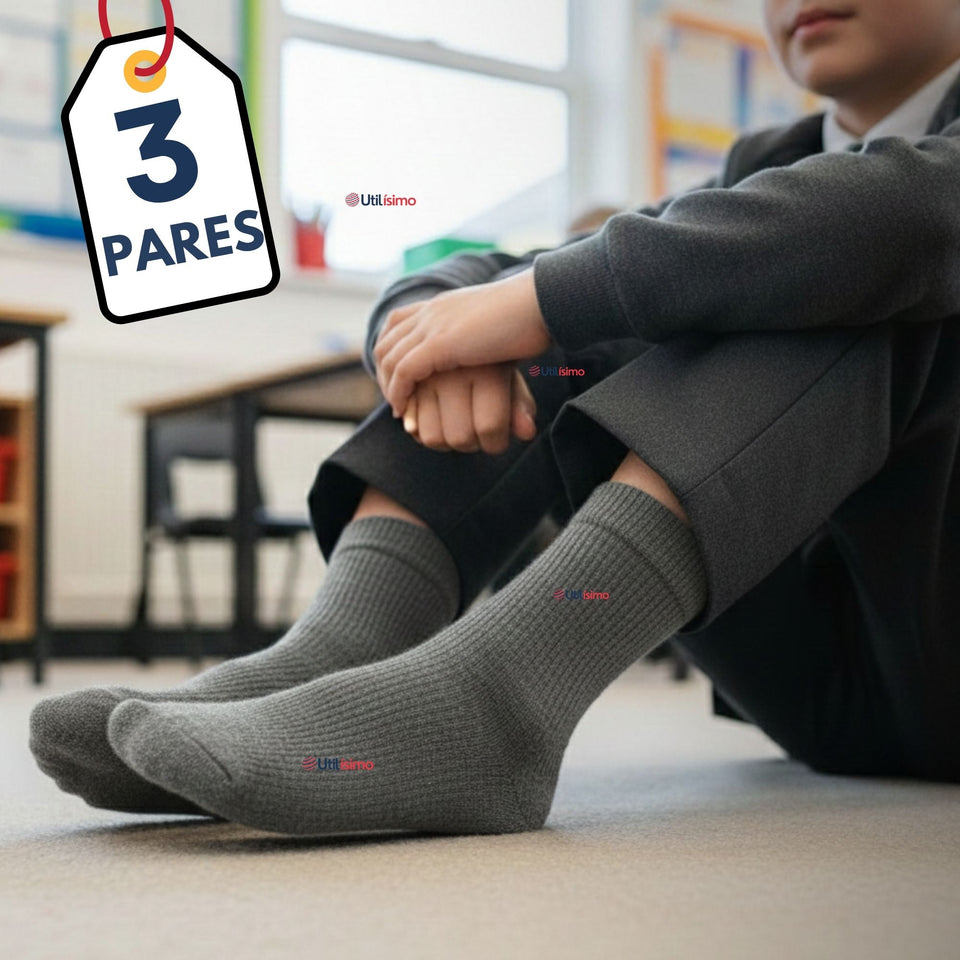 Pack 3 Calcetínes Escolares Corto Bambú Gris Niño Juvenil