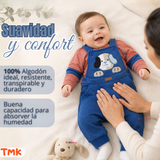 Conjunto 2 Piezas Jardinera Polera Manga Larga 100% Algodón Bebé Niño Jumper Tedmimak Adorable Puppy