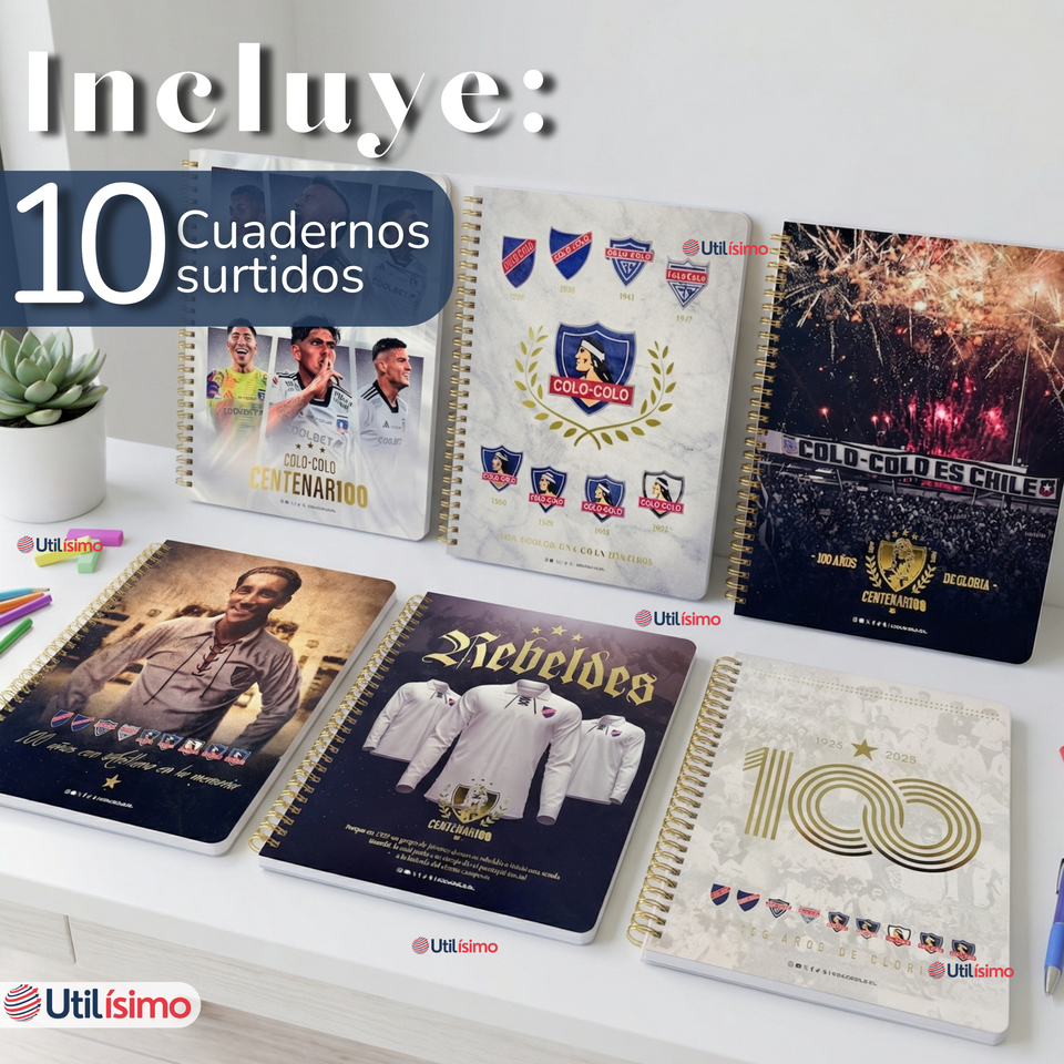 Pack 10 Unidades Cuadernos Colo Colo Centenario 100 Hojas