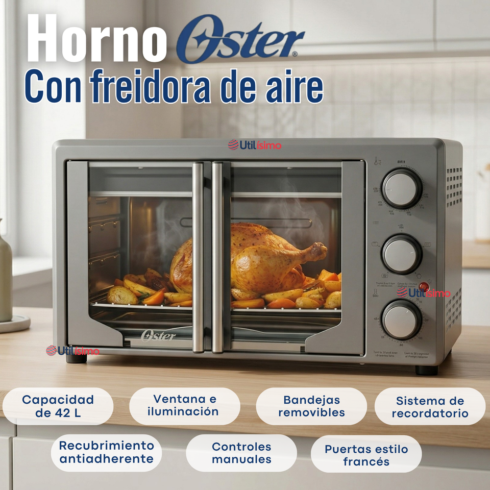 Horno con freidora de aire Oster® de 42 litros, puertas francesas, TSSTTV42FDMAFNS 1700W