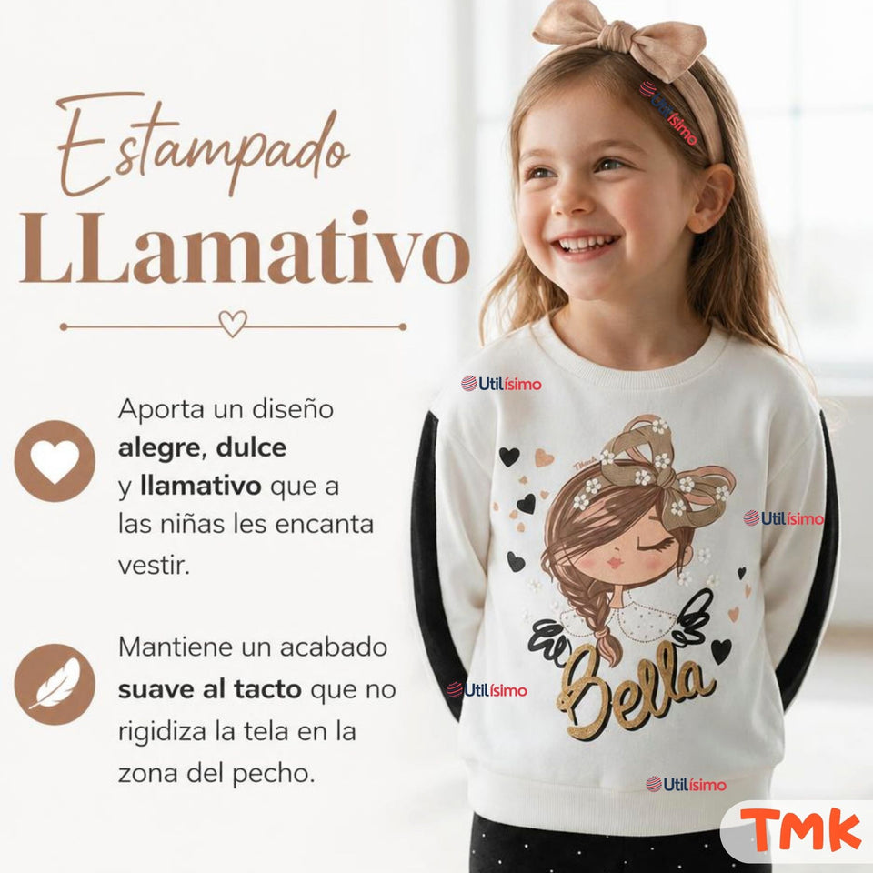 Conjunto 2 Piezas Polerón y Pantalón Buzo 100% Algodón Tedmimak Niña  beautiful charming