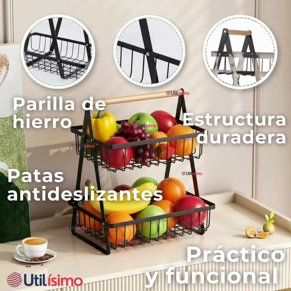 Frutero De Mesa Organizador Multiusos 2 Niveles Negro