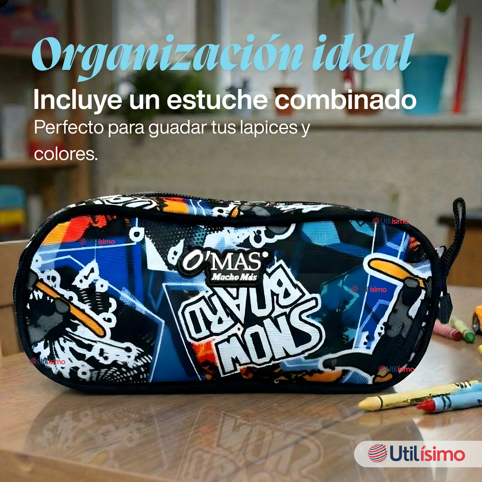 Mochila Escolar Bolso Con Estuche + Lonchera 45Cm Tela Oxford Niño Snowboard