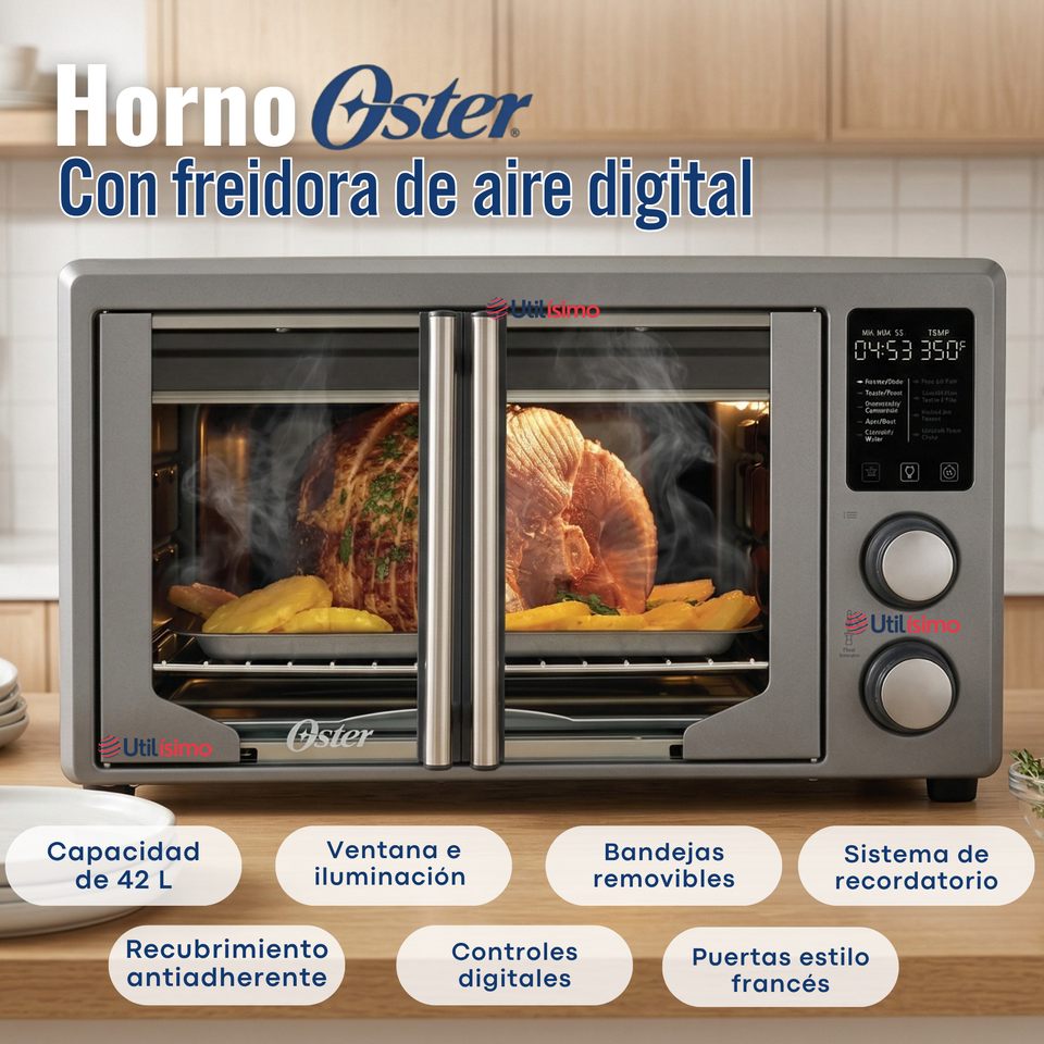 Horno con freidora de aire digital Oster® de 42 litros, puertas francesas, TSSTTV42FDDAFNS 1700W