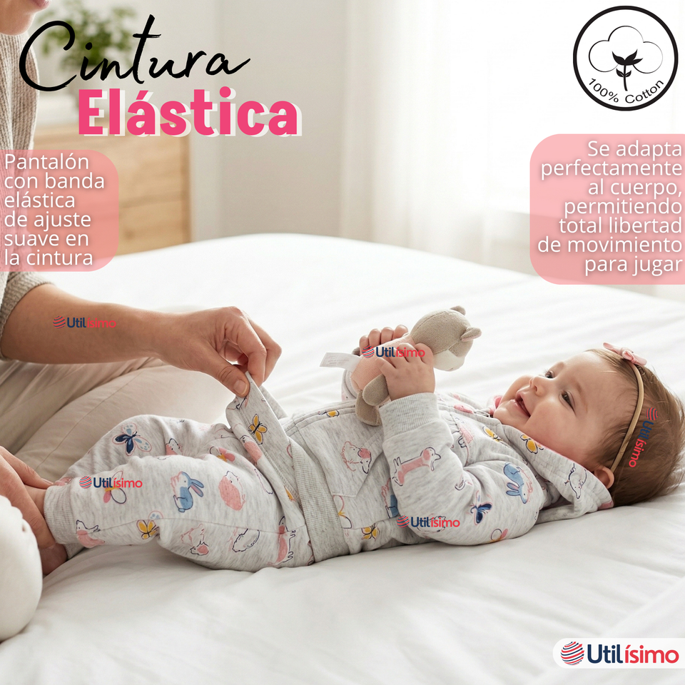 Conjunto 2 Piezas Buzo Pantalón Y Polerón De Algodón Gris Mariposas Bebé Niña