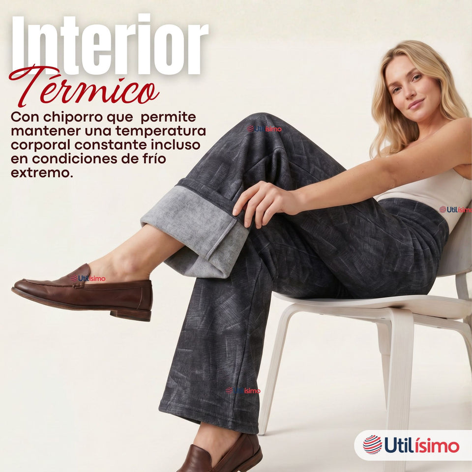 Calza Polar Con Chiporro Palazzo Mujer Elasticada Térmica Negra