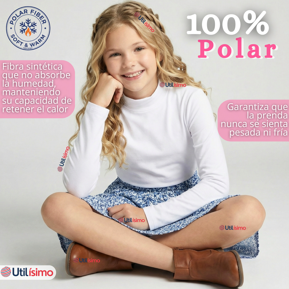 Pack 3 Poleras Camisetas Polar Blanca Primera Capa Cuello Beatle Manga Larga Niña