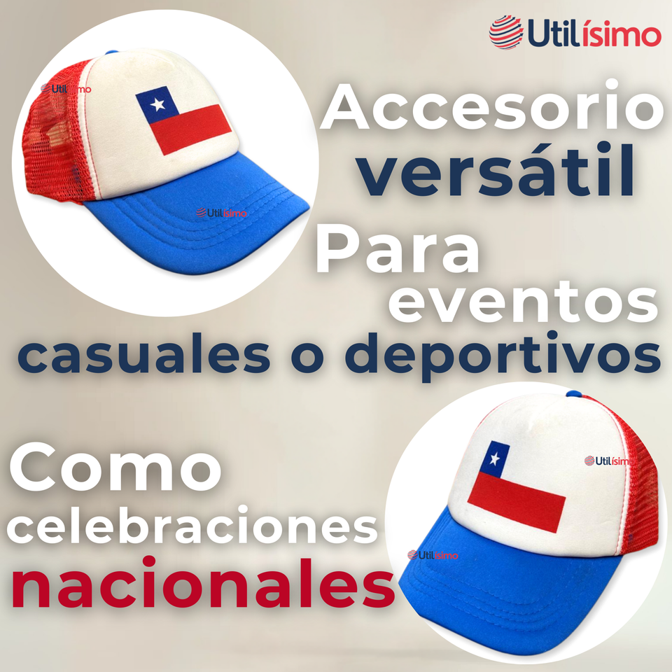 Gorro Jockey Talla Única Ajustable Malla Poliéster Estampado Chileno