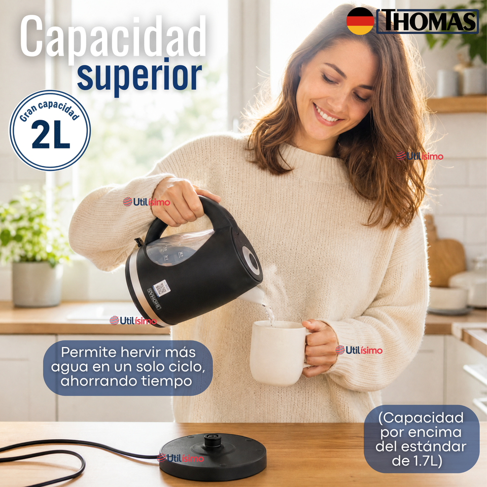 Hervidor Eléctrico Thomas 2lt Alta Potencia Tecnologia Alemana Negro
