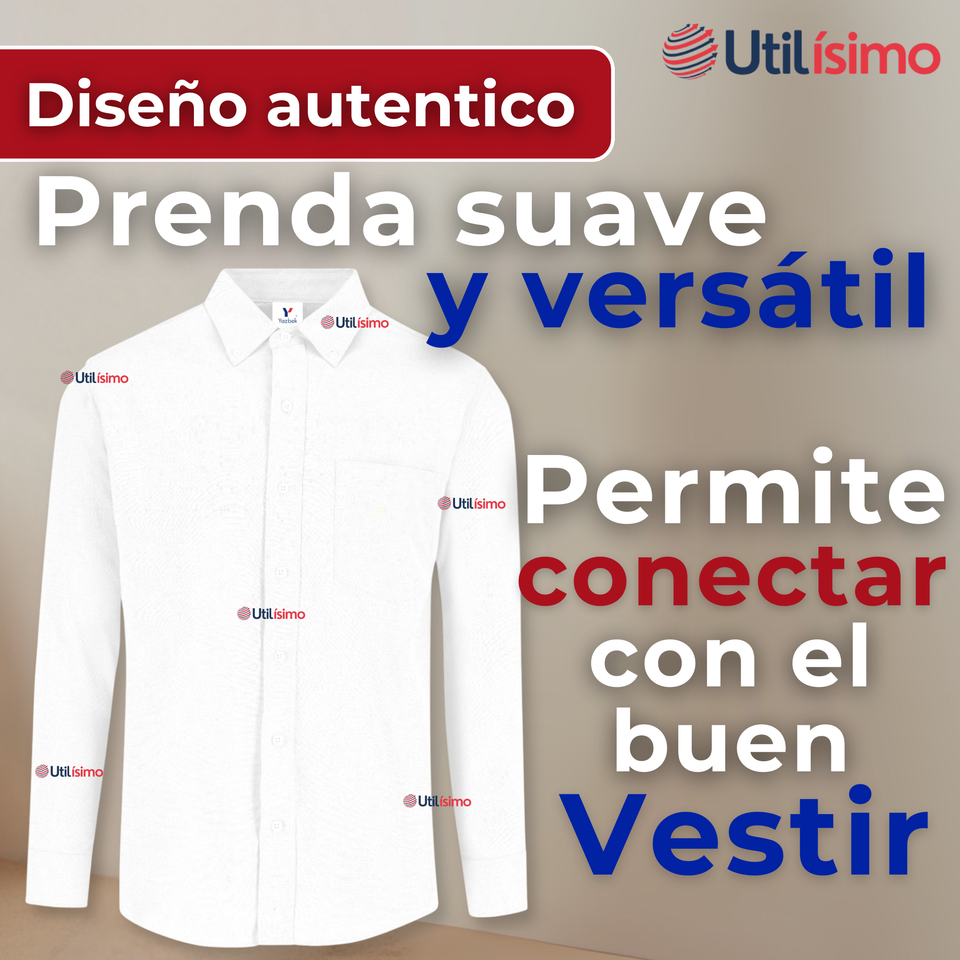 Camisa Casual De Vestir Manga Larga Cuello Americano 100% Algodón Blanco