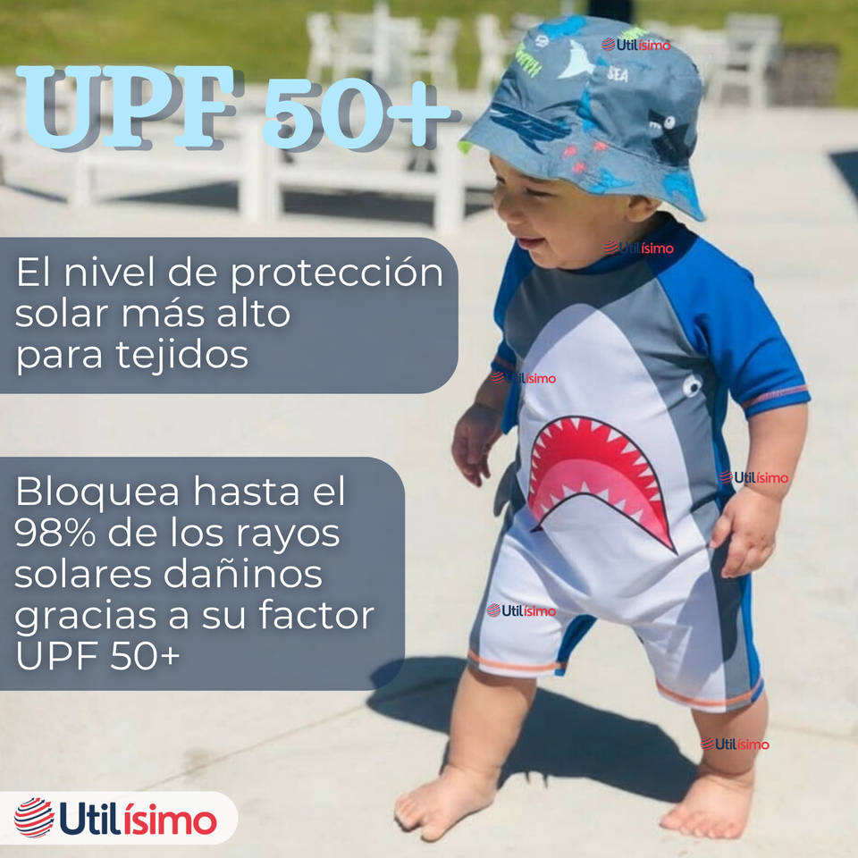 Traje de Baño Enterito Con Cremallera Manga Larga Niño 2 a 6 años Gray Shark