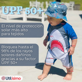 Traje de Baño Enterito Con Cremallera Manga Larga Niño 2 a 6 años Gray Shark