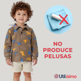 Polera Piqué Manga Larga Niño con Estampado de Dinosaurios Marrón