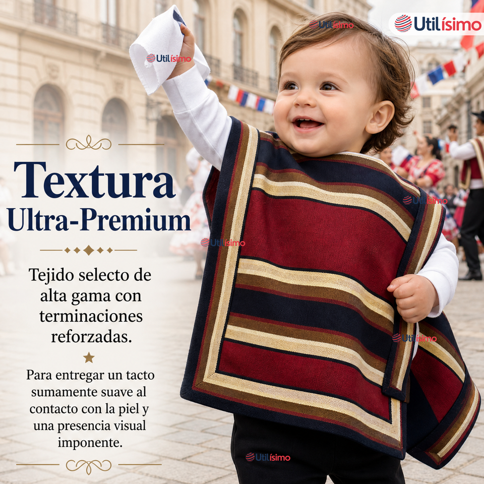 Manta Poncho Huaso Niño Baile Cueca Fiestas Patrias