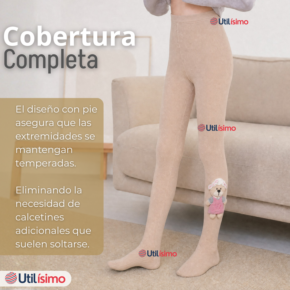 Panty 3D Osito Beige Tejida Niña Ballerina 78% Algodón Premium