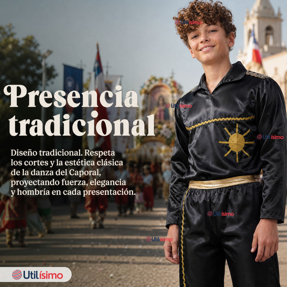 Traje Típico Caporal Negro Danza Tradicional Fiestas Patrias