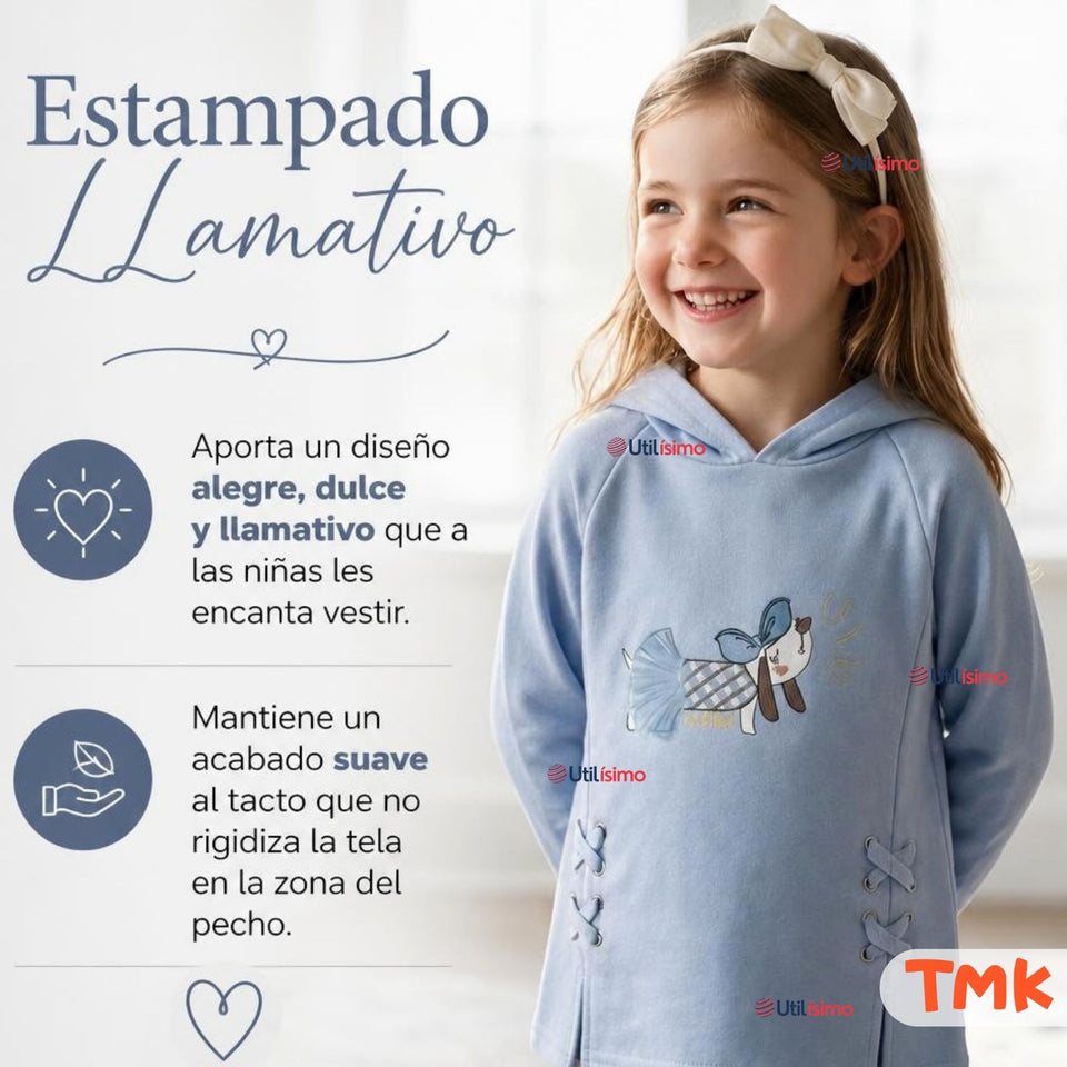 Conjunto 2 Piezas Polerón con Capucha y Buzo 100% Algodón Niña Tedmimak Blue Puppy