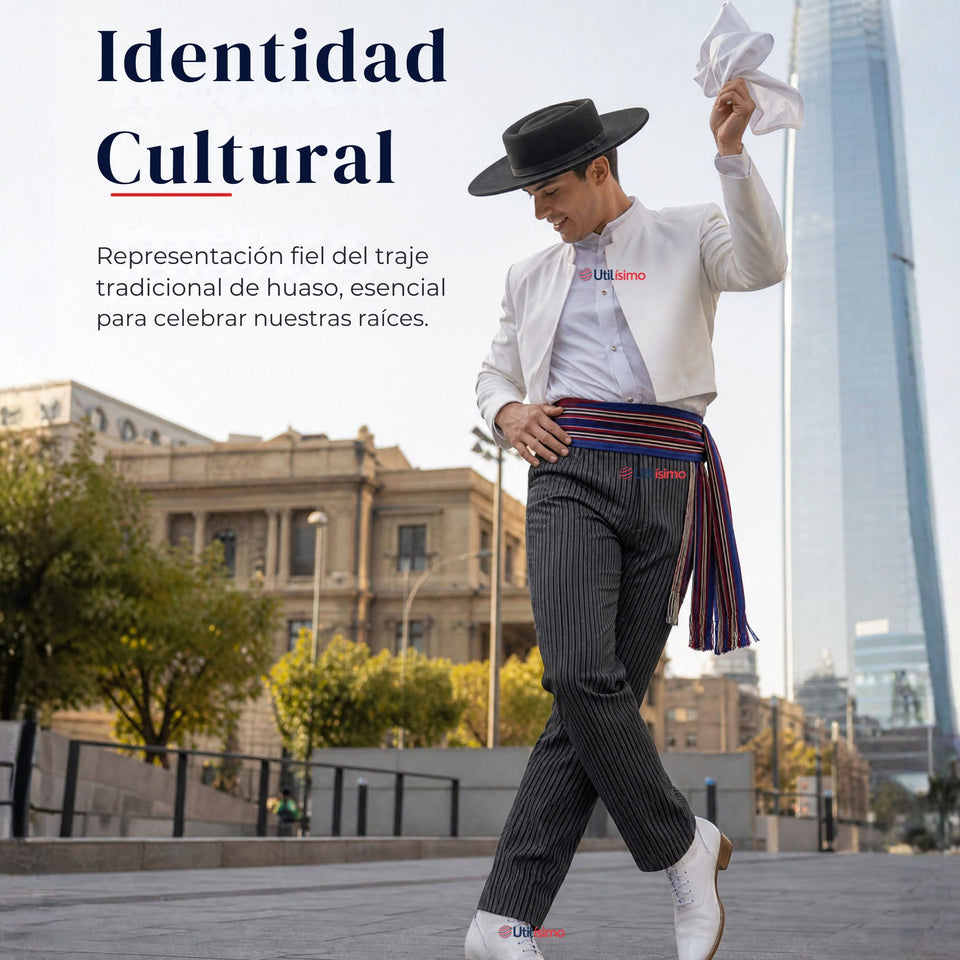 Pantalón Huaso Gris Diseño Líneas Juvenil Vestuario Típico Fiestas Patrias