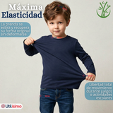 Pack 3 Poleras Camisetas Bambú Azul Oscuro Cuello Redondo Primera Capa Manga Larga Niño
