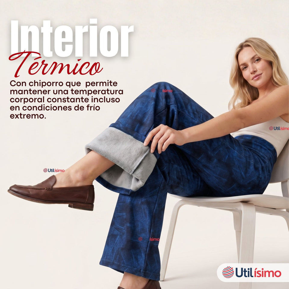 Calza Polar Con Chiporro Palazzo Mujer Elasticada Térmica Azul