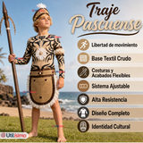 Traje Pascuense Completo 5 Piezas Polera Tatuajes NIño Rapa Nui Fiestas Patrias