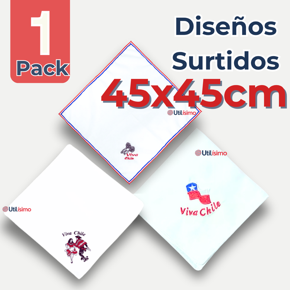 Pañuelo Baile Cueca 45 CM Bordados Fiestas Patrias Surtidos