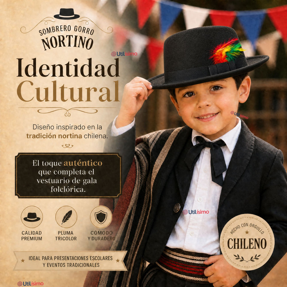 Sombrero Nortino Con Plumas Niño Traje Típico Fiestas Patrias