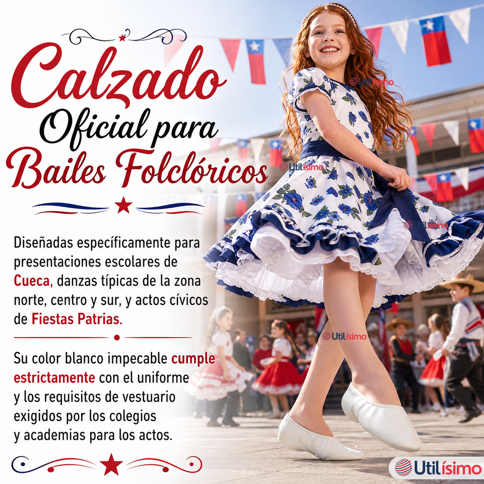 Zapatillas Chicle Blancas Niña Bailes Danza Fiestas Patrias Talla 30-35