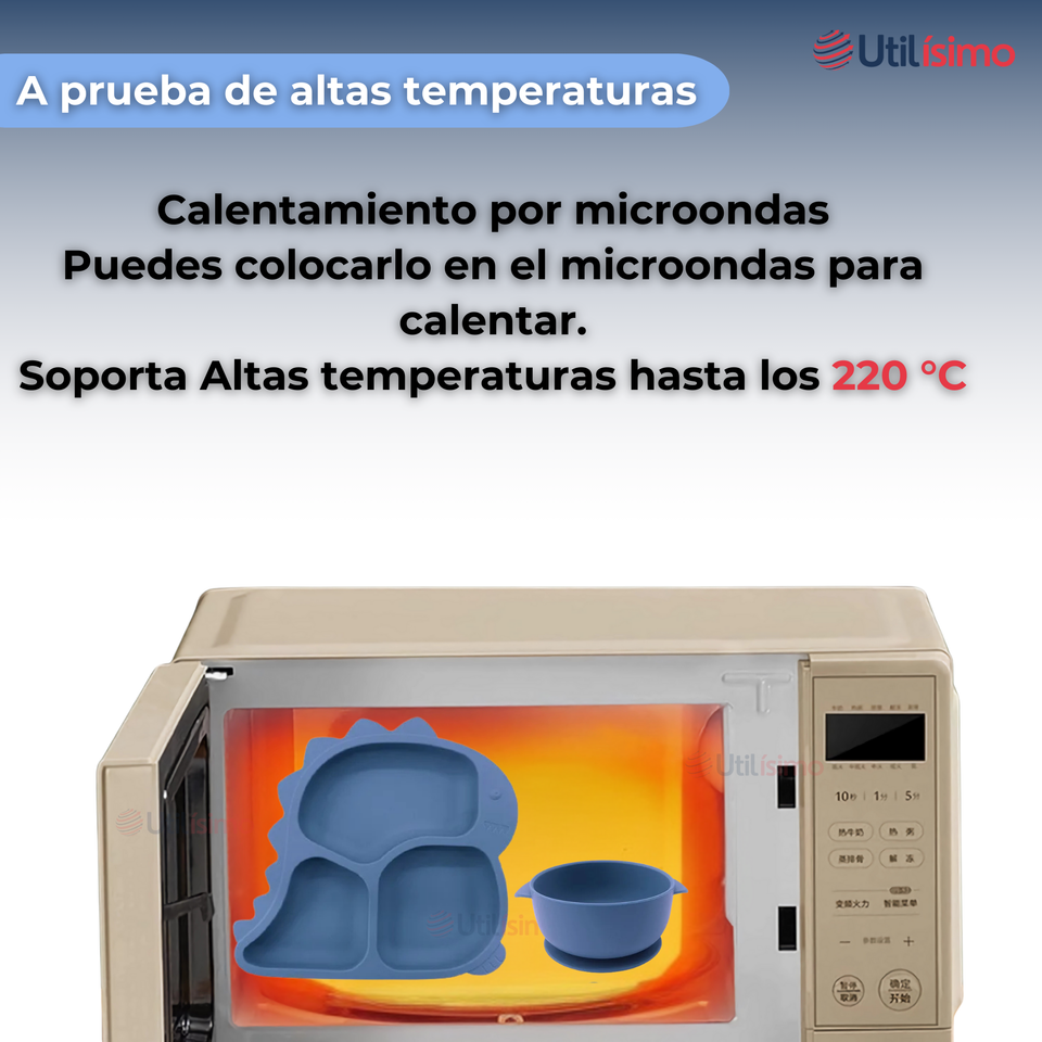 Set De Alimentación Bebé Silicona 5 Piezas Dinosaurio Libre BPA