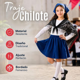 Traje Chilote Niña Azul Fiestas Patrias 3 Piezas Tradicional Chilota