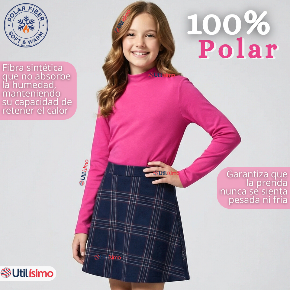 Pack 3 Poleras Camisetas Polar Fucsias Primera Capa Cuello Beatle Manga Larga Niña